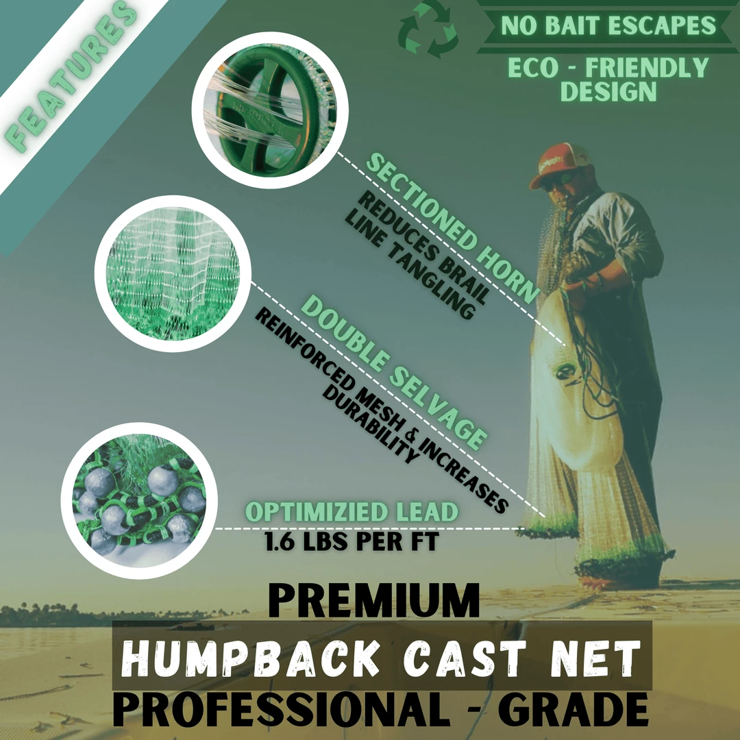 Humpback Bait Shallow Water Cast Net ( 3/8" Sq. Mesh) 1.3lb Per Ft Cast Nets 4 Humpback Bait Shallow Water Cast Net ( 3/8" Sq. Mesh) 1.3lb Per Ft Cast Nets