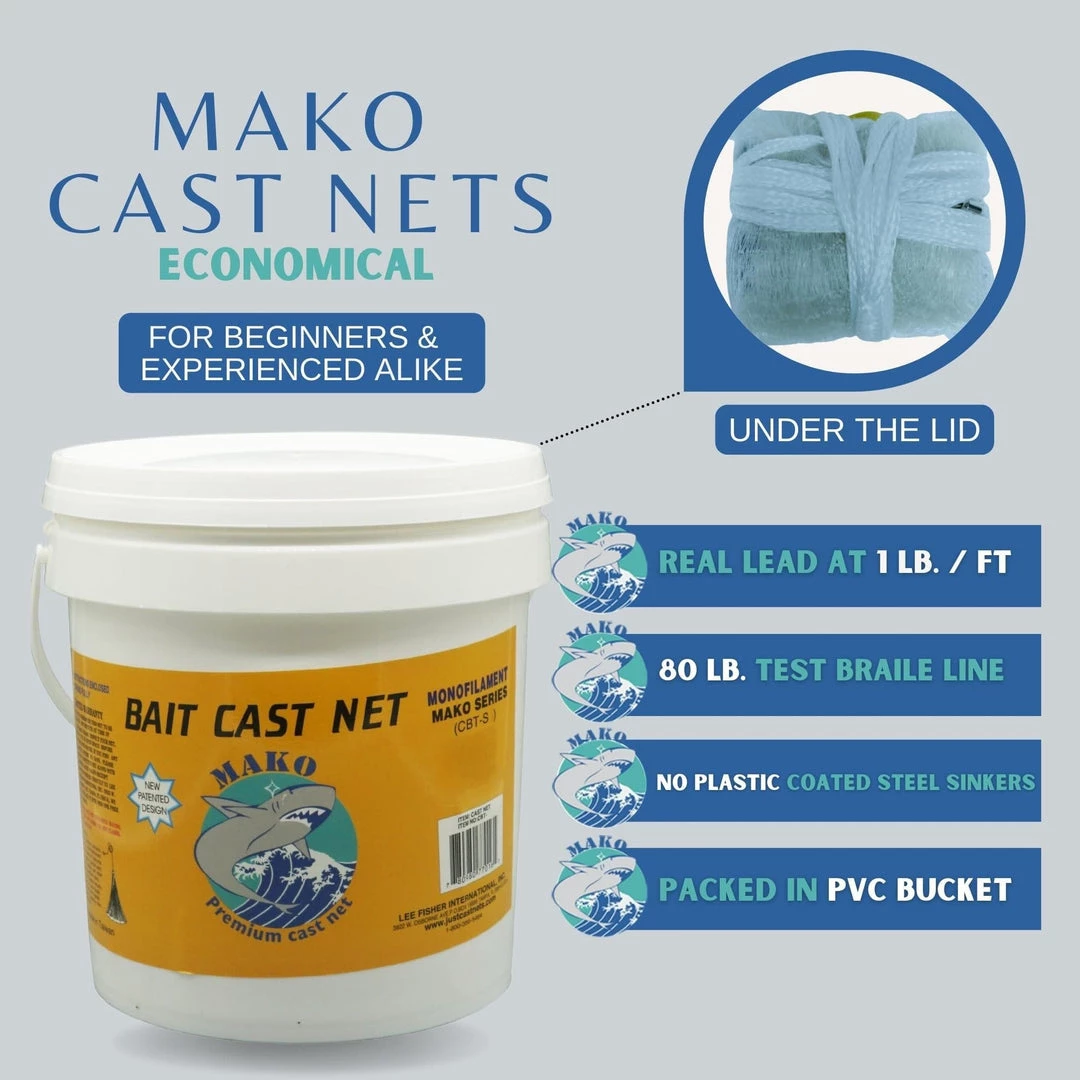 Mako Bait Cast Net (3/8" Sq Mesh) Cast Nets 4 Mako Bait Cast Net (3/8" Sq Mesh) Cast Nets